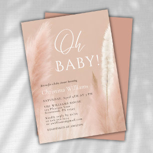 Invitación Baby Shower de la Grasa Pampas Boho Pink