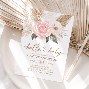 Invitación Baby Shower de la Grasa Pampas Boho Pink