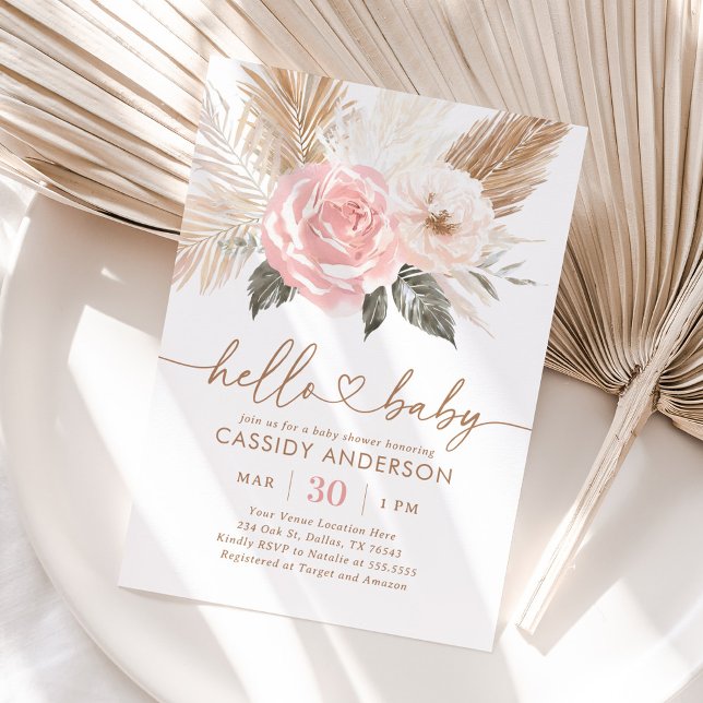 Invitación Baby Shower de la Grasa Pampas Boho Pink (Subido por el creador)