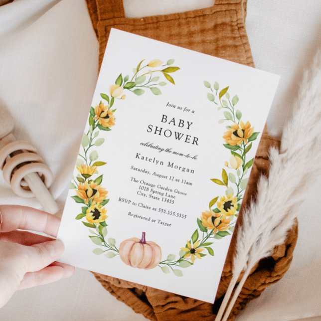 Invitación Baby Shower de la guirnalda de calabaza y girasol (Subido por el creador)