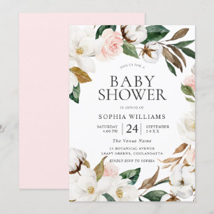 Invitación Baby Shower de la guirnalda floral blanca de Rubor