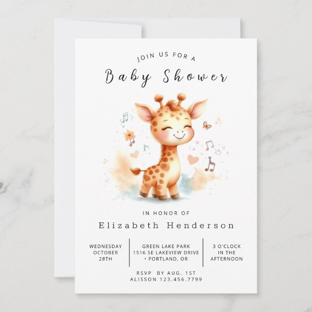 Invitación Baby Shower de la jirafa imprimible (Anverso)