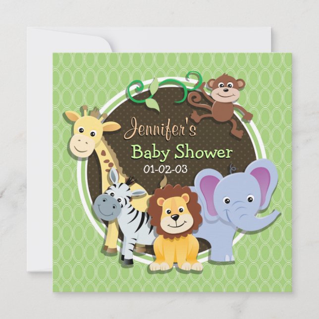 Invitación Baby Shower de la jungla blanca; Ovales verdes bri (Anverso)