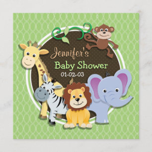 Invitación Baby Shower de la jungla blanca; Ovales verdes bri