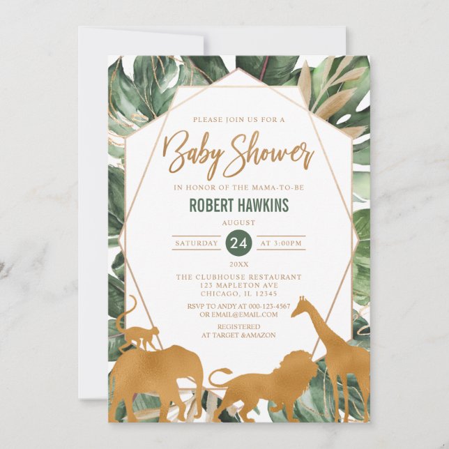 Invitación Baby Shower de la jungla de animales con safari de (Anverso)