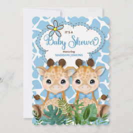 Invitación Baby Shower de la jungla de la jirafa azul para ni
