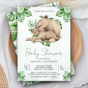 Invitación Baby Shower de la jungla de mami y bebé de león