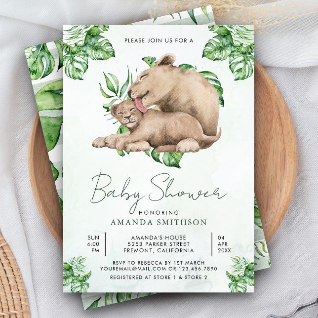 Invitación Baby Shower de la jungla de mami y bebé de león (Subido por el creador)