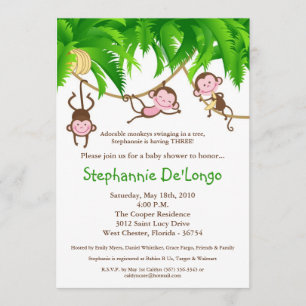 Invitación Baby Shower de la jungla de monos 5x7 T