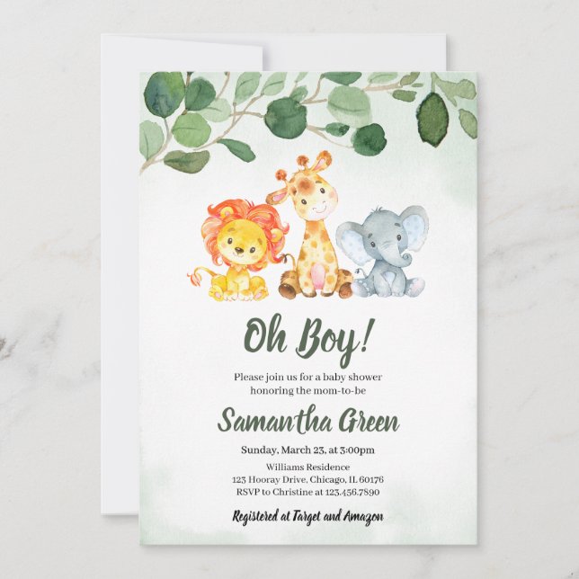 Invitación Baby Shower de la jungla de safari (Anverso)