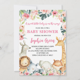 Invitación Baby Shower de la jungla de Safari Rosa