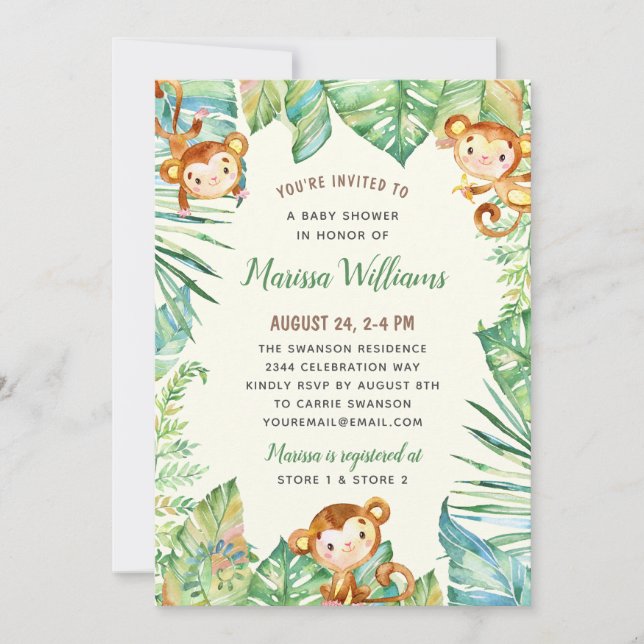 Invitación Baby Shower de la jungla neutral de género (Anverso)