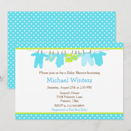 Invitación Baby Shower de la línea azul y verde del bebé