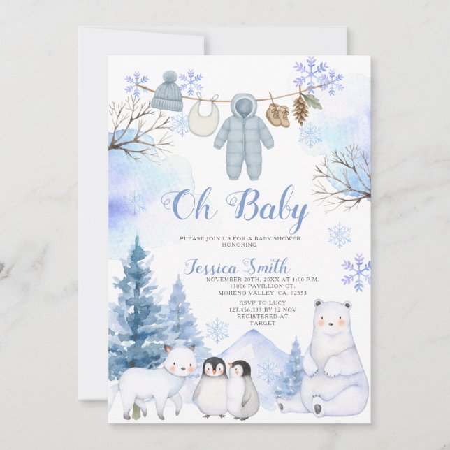 Invitación Baby Shower de la línea de ropa de animales del Ár (Anverso)