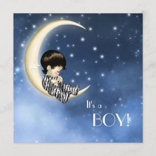 Invitación Baby Shower de la luna amarilla azul