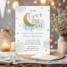 Invitación Baby Shower de la luna azul moderna