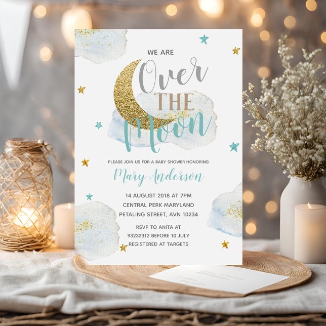 Invitación Baby Shower de la luna azul moderna (Subido por el creador)