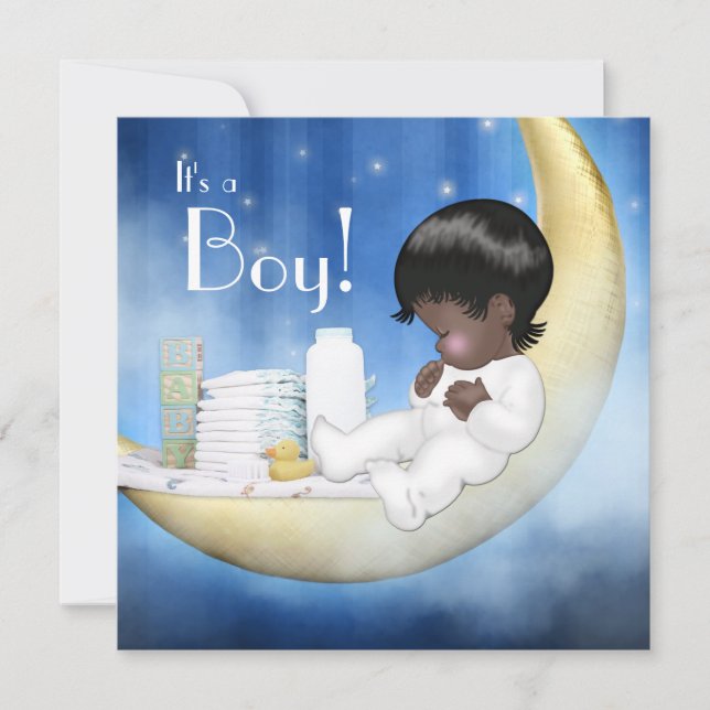Invitación Baby Shower de la luna azul y amarilla (Anverso)