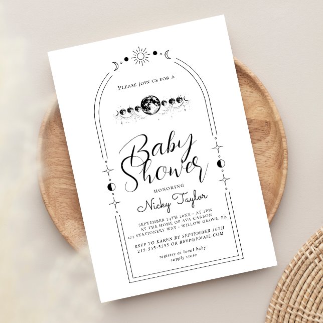 Invitación Baby Shower de la Luna Celestial Blanca minimalist (Subido por el creador)
