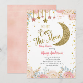 Invitación Baby Shower de la Luna de Oro Rosa para chica