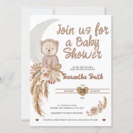 Invitación Baby Shower de la Luna de Oso Neutral d