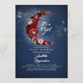 Invitación Baby Shower de la luna floral de la Marina y Borgo