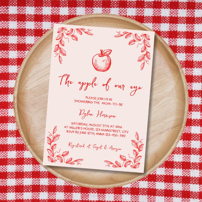 Invitación Baby Shower De La Mano De La Mano De La Mano De Nu (Hand Drawn Apple Of Our Eye Fall Baby Shower Invitation)