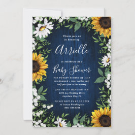 Invitación Baby Shower de la Marina Blue Sunflower Rustic Cou