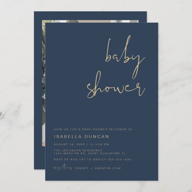 Invitación Baby Shower de la Marina de CAITLIN Blu (Anverso / Reverso)