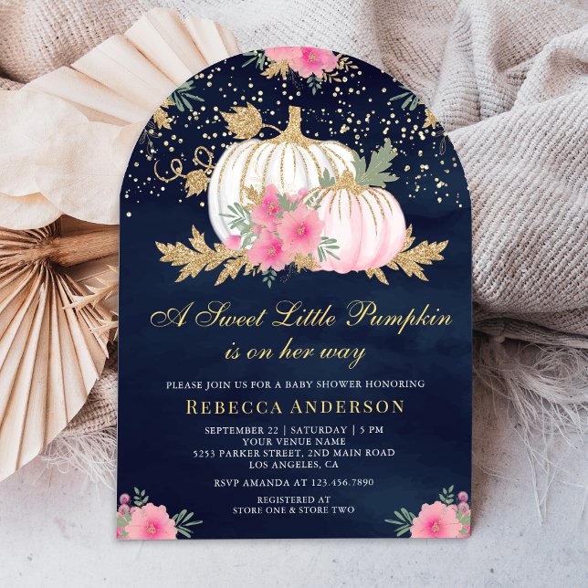Invitación Baby Shower de la Marina de la Calabaza Floral Ros (Subido por el creador)