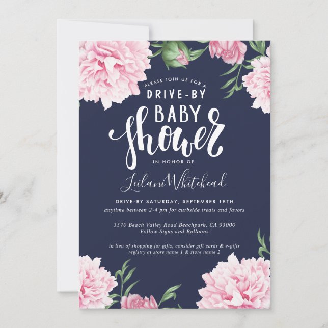 Invitación Baby Shower de la Marina Floral Rosa de acuarela e (Anverso)