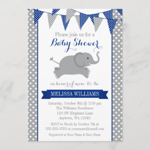 Invitación Baby Shower de la Marina Grey Elephant Polka Dot