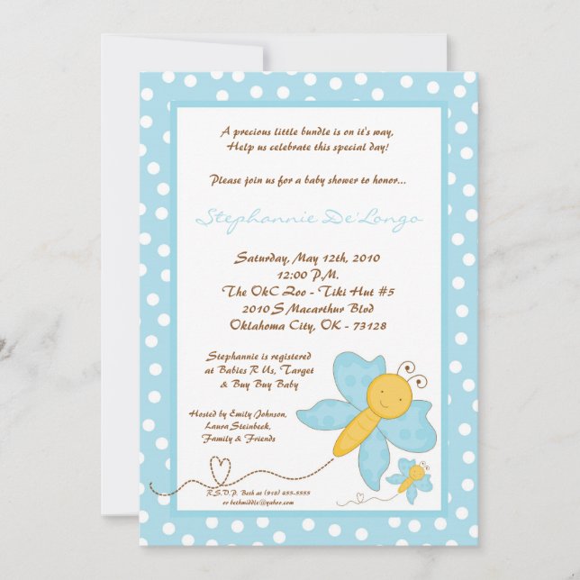 Invitación Baby Shower de la mariposa azul de prim (Anverso)