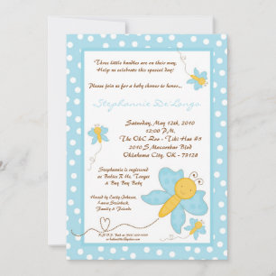 Invitación Baby Shower de la mariposa azul TRIPLET