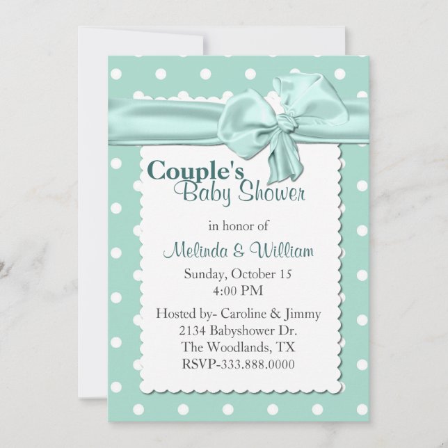 Invitación Baby Shower de la menta y del par blanco del lunar (Anverso)