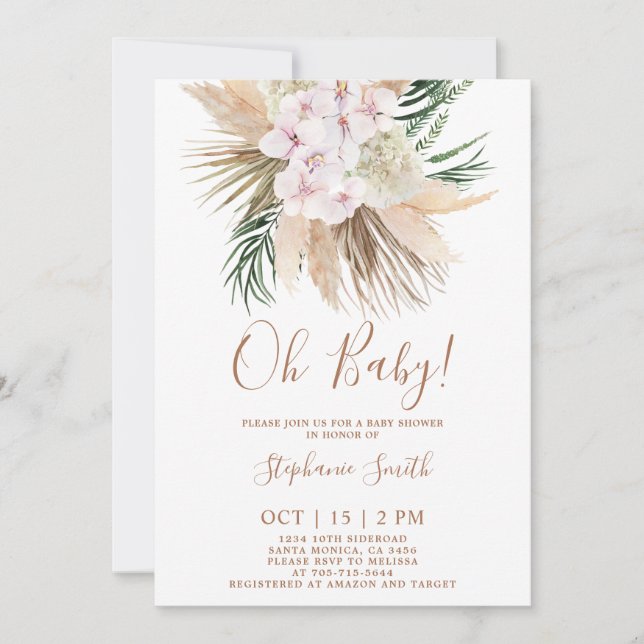 Invitación Baby Shower de la Moda Pampas Grass Boho (Anverso)