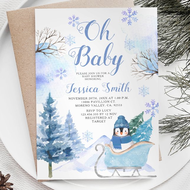 Invitación Baby Shower de la Montaña Animal del Ártico Pingüi (Subido por el creador)