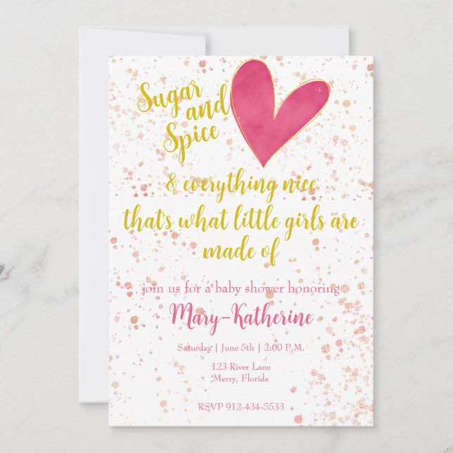 Invitación Baby Shower de la niña de azúcar y especias (Anverso)