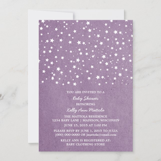 Invitación Baby Shower de la noche Purple Starry (Anverso)