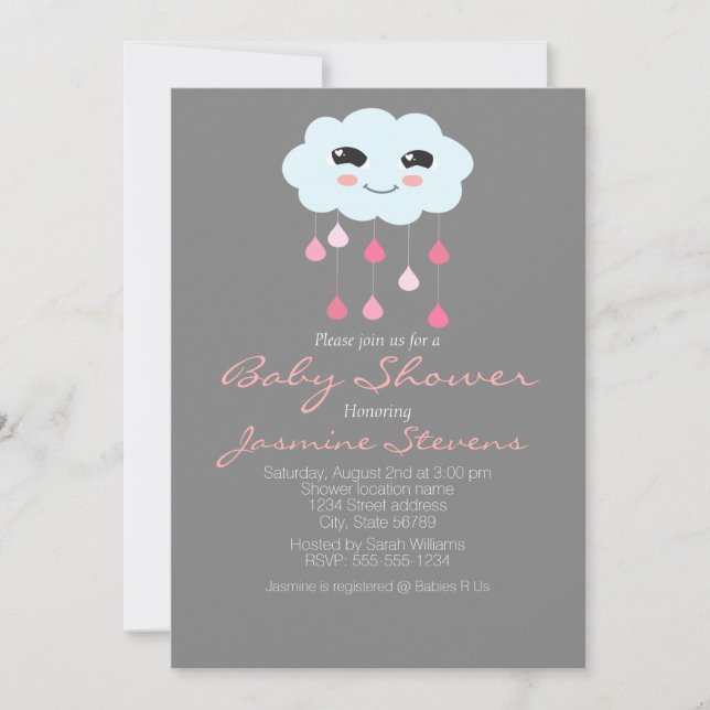 Invitación Baby Shower de la nube de lluvia (Anverso)