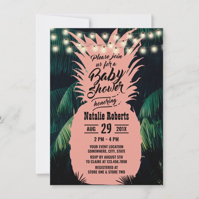 Invitación Baby Shower de la palma rosada rosada de la pineap (Anverso)
