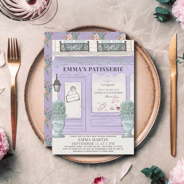 Invitación Baby Shower de la panadería francesa Paris Lavende (Subido por el creador)