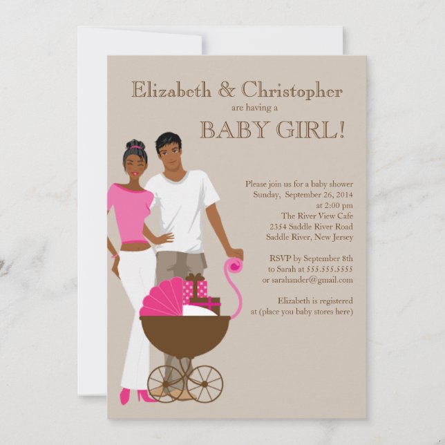 Invitación Baby Shower de la pareja afroamericana (Anverso)