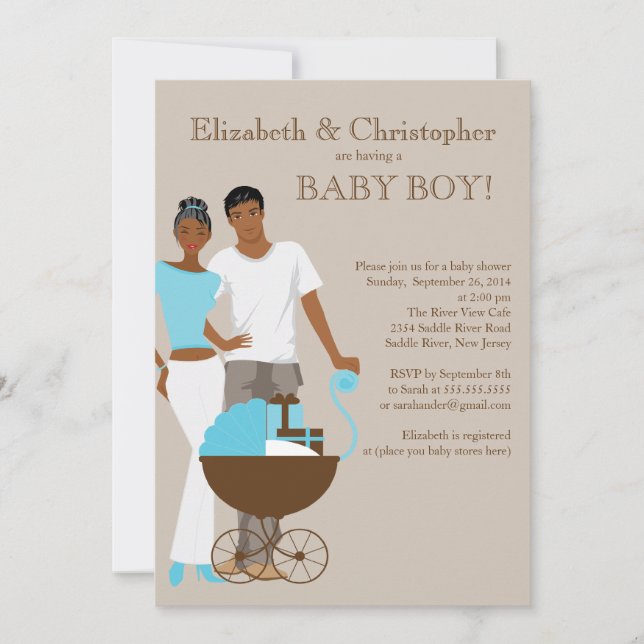 Invitación Baby Shower de la pareja afroamericana (Anverso)