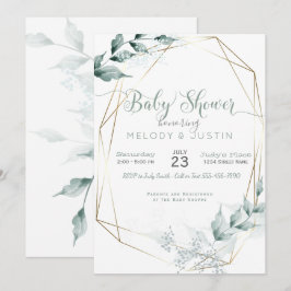 Invitación Baby Shower de la pareja de acuarela verde de Jade