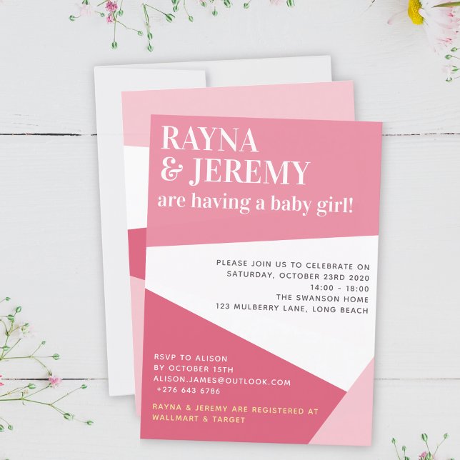 Invitación Baby Shower de la pareja de Chicas geométricos ros (Subido por el creador)