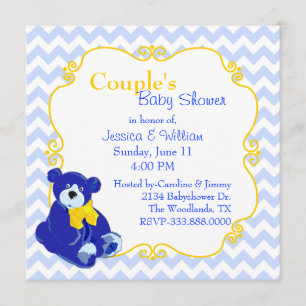 Invitación Baby Shower de la pareja de osos de peluche azul y