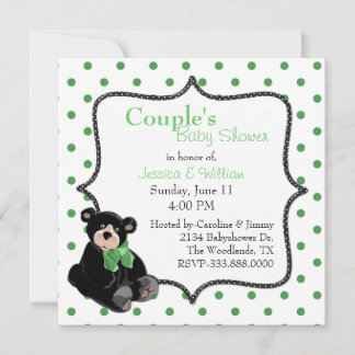 Invitación Baby Shower de la pareja de osos de peluche verde