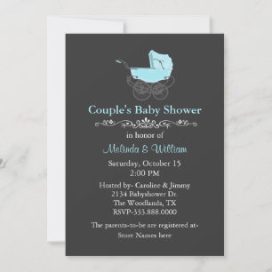 Invitación Baby Shower de la pareja de pintores grises y azul