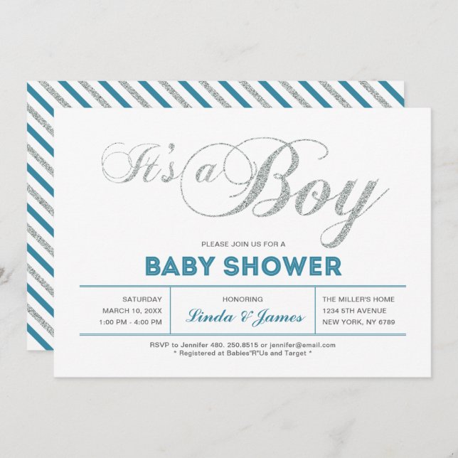 Invitación Baby Shower de la pareja de plata moder (Anverso / Reverso)
